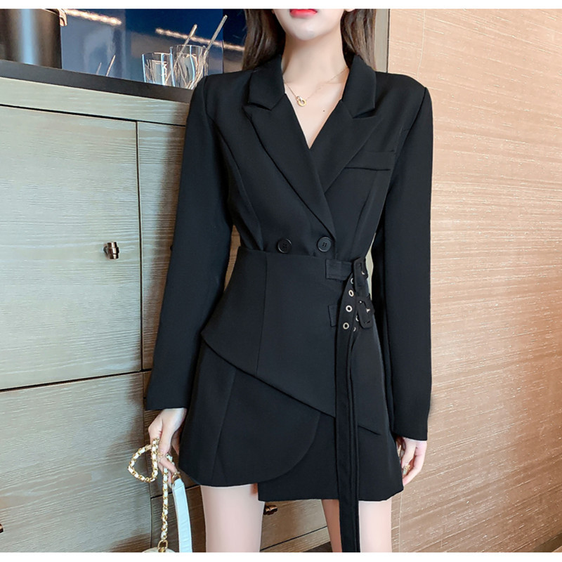 

ZAWFL Fashion Designer Autumn Woman Dress Chic Double-Breasted Slim Elegance Ladies Women Party 210525, Picture color