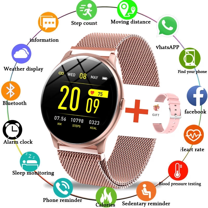 

LIGE New Women Smart Watch Woman Fashion Watch Heart Rate Sleep Monitoring For Android IOS IP67 Waterproof Ladies Smartwatch+Boxg, Pink