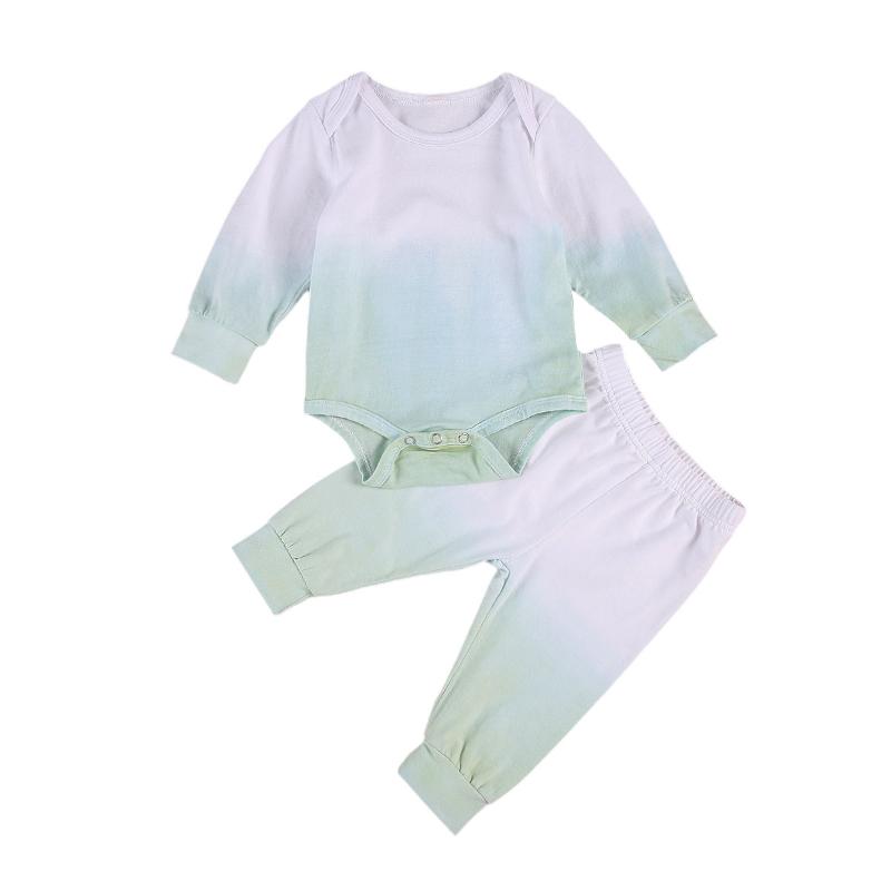 

Clothing Sets 2Pcs Unisex Baby Girls Boys Fall Outfits, Toddler Kids Casual Long Sleeve Gradient Print Bodysuit Top + Elastic Waist Pants Se, White