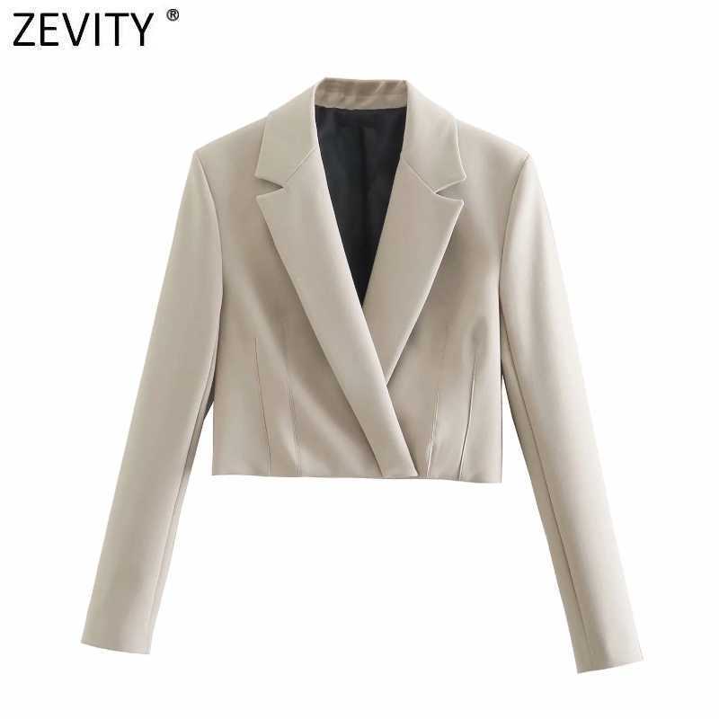 

Zevity Women Fashion Notched Collar Short Fitting Blazer Coat Office Lady Slim Business Suits Female Chic Summer Tops SW714 210603, As pic sw714bb