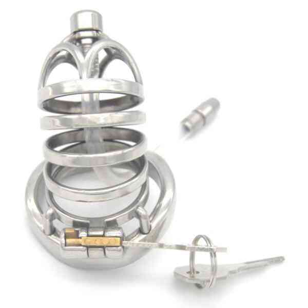 

Male Chastity Devices Stainless Steel Arc Penisring with Anti-off Ring Testicle Restraints Gear Cock Cage with Urethral Catheter P0826