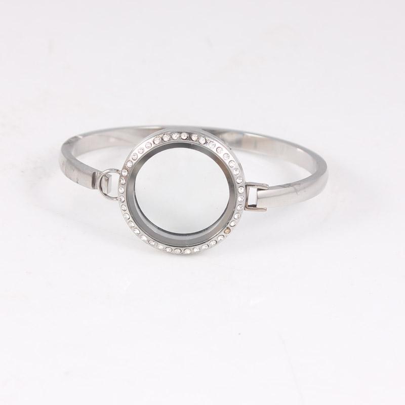 

Bangle 7/8 Inches Round Locket Bangles Screw 316L Stainless Steel Crystals 20mm/25mm/30mm Floating Glass Lockets Bracelets For Women