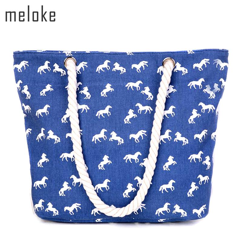 

Evening Bags 2021 Canvas Bag Female Shoulder Beach Horse Printing Casual Tote Fring Shopping Bolsa Sac A Main MN198