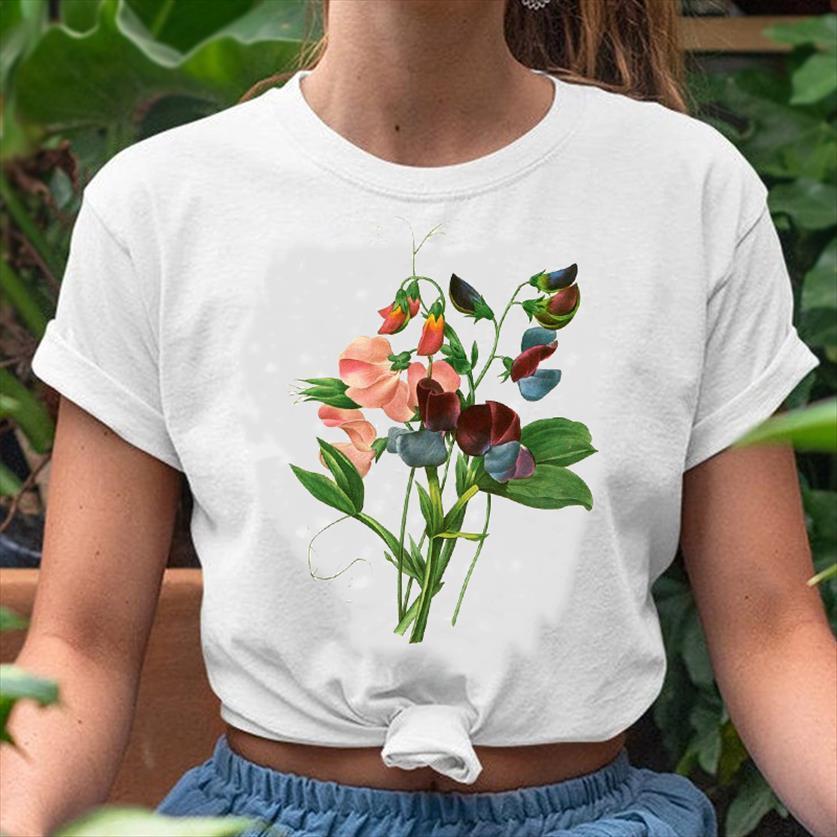 

graphic fashion clothing plant floral women t shirts flower 90s spring summer clothes tees print female shirt, White