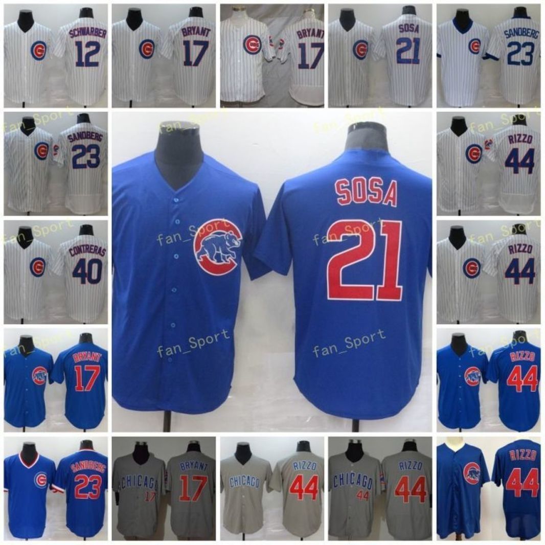 

Mens 44 Anthony Rizzo Baseball Jerseys 21 Sammy Sosa 12 Kyle Schwarber 17 Kris Bryant 23 Ryne Sandberg 40 Willson Contreras Stitched Flexbas, Blue;black
