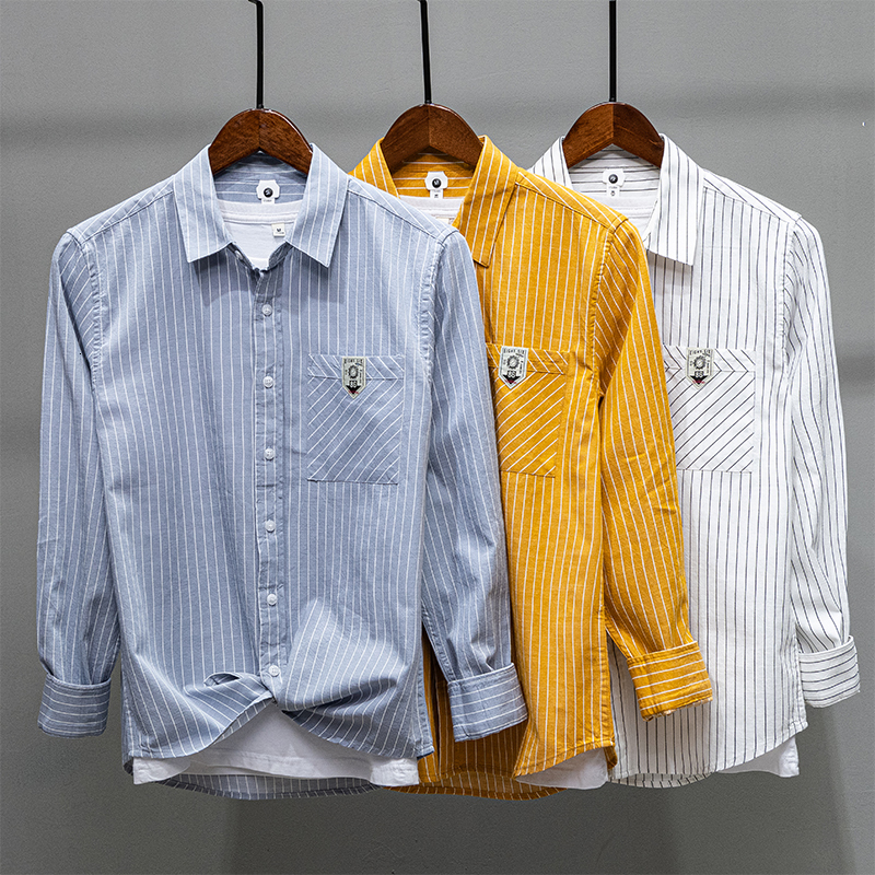 

New 2021 Novo Estilo Manga Longa De Algodo Puro Dos Confortvel Camisas Para Homens Na Moda Listrado Camisa Masculina Oj31, White