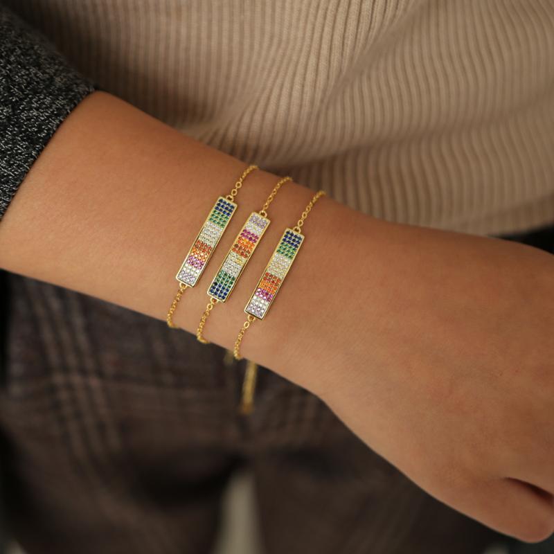 Charm Bracelets Party Jewelry Adjustable Bracelet For Women Personalized Gold Color Rainbow Brilliant CZ-image-711618069