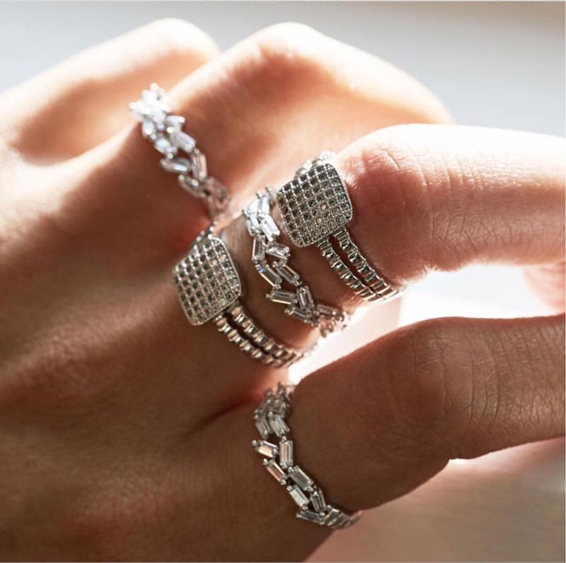 

Cluster Rings 2021 Women Full Cz Eternity Band Wedding Engagement For Baguette Cubic Zirconia High Quality Finger Ring, Golden;silver