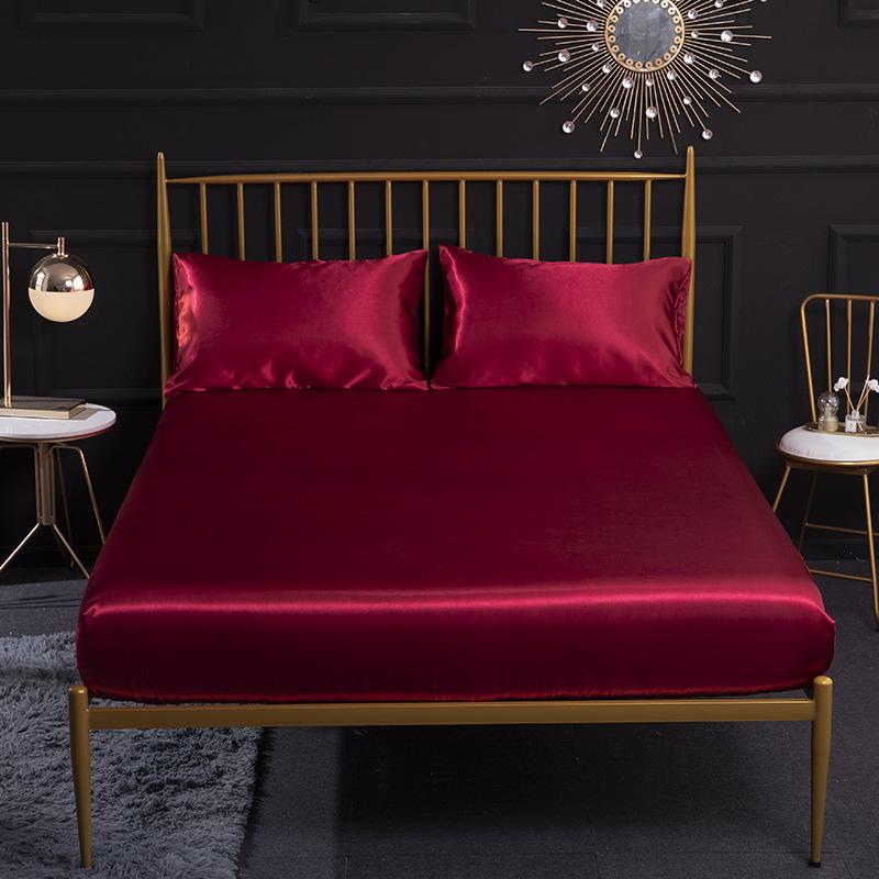 

1 Pc Bed Hat+2 Pcs cases Bedding Set Bed Hat Silk like Cotton Sheets 40cm Droop Queen Sheet Set for 1.0m-2.0m, Camel