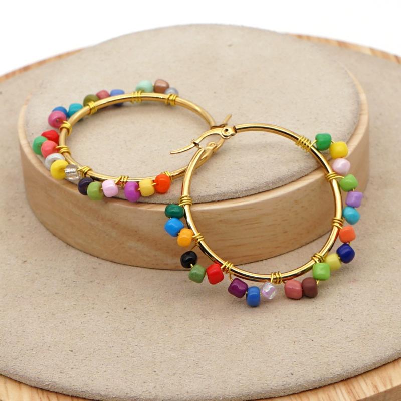 

Hoop & Huggie 14KGF Handmade Earring For Women Boho Jewelry Trendy Colorful Bead Jewellery Bohemian Ear Ring Gold Circle Earrings