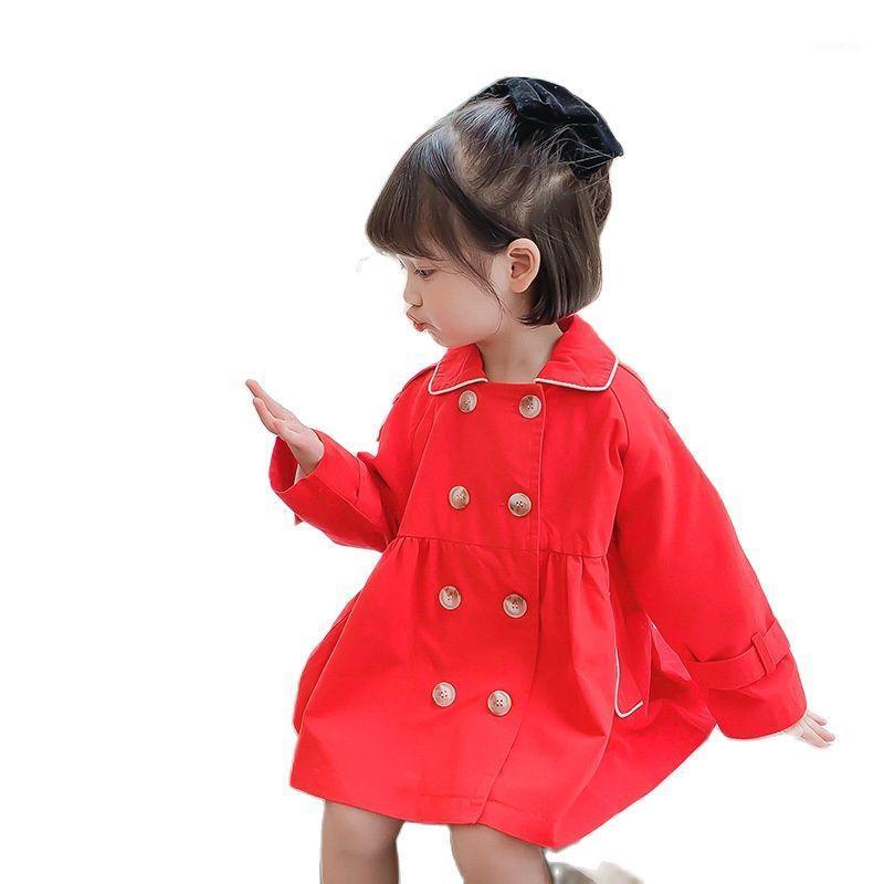 

Coat Children's Pure Color Windbreaker Autumn Korean Girls Jacket Mid-Length Kids Outerwear 1-6 Years, Blue;gray