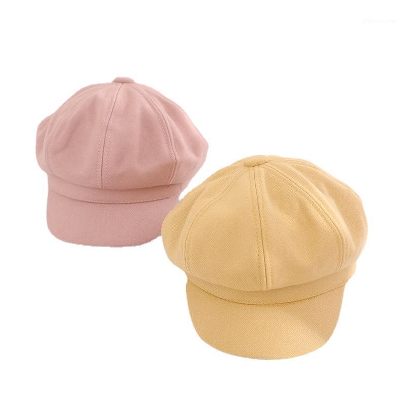 

Berets Autumn Children Hat Solid Color Octagonal Fashion British Retro Kids Caps Spring Baby Girl Boys Cap, Pink