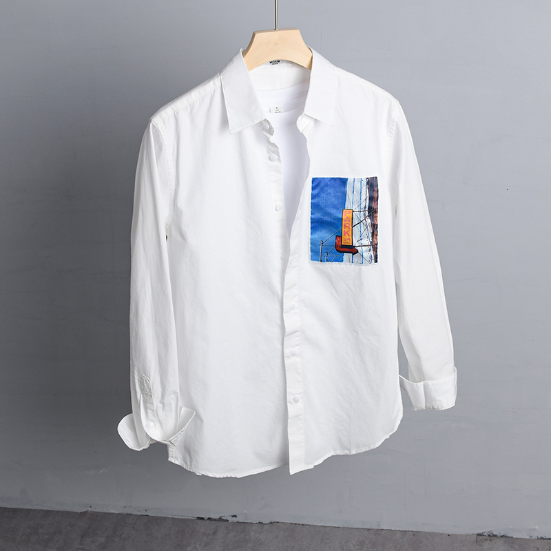 

New 2021 Novo Estilo Manga Comprida Casual Bordado Masculina Confortvel Camisas Para Homem Na Moda Camisa De Algodo Branco C166, White