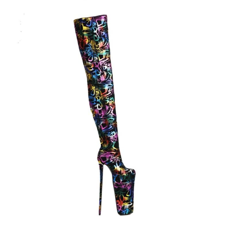 

Boots 11.8" Womens Pointed Toe Match Colors Over Knee Thigh Stilettos 30CM High Heel Shoes Platform Glitter Long Oversize34-50, As pic