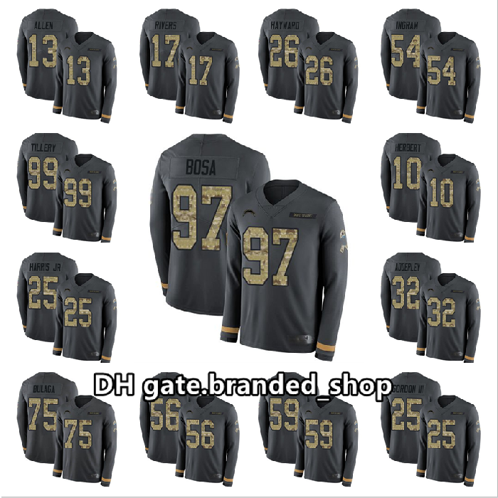 

Los Angeles Chargers Justin Herbert Keenan Allen Joey Bosa Philip Rivers Anthracite Salute to Service Limited Therma Long Sleeve, Black;red