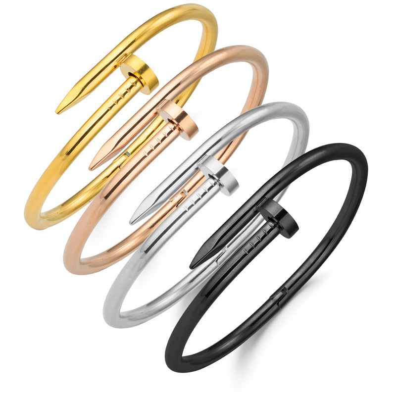 

Fashion lovers titanium steel men and women personality split screw nail simple bracelet, Silver