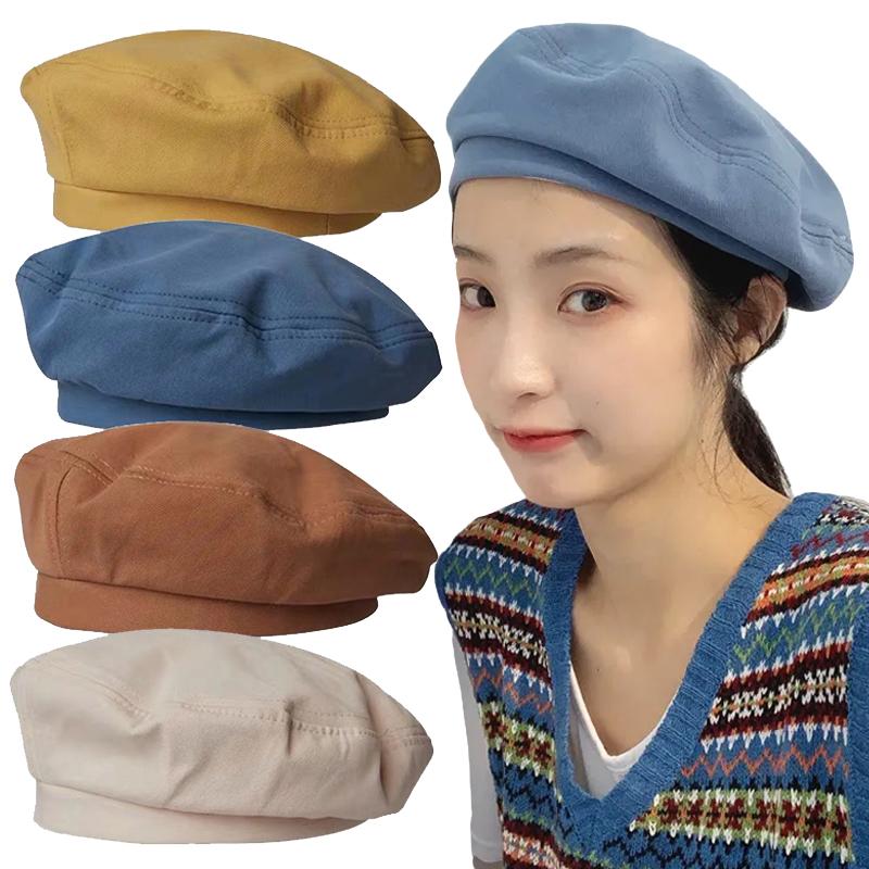 

Berets Women Girl Beret Artist Warm Cotton Octagonal Flat Cap Autumn Winter Street Beanie Hat Vintage Hats Solid Color, Blue