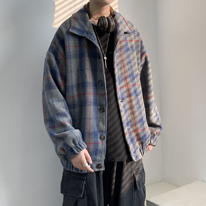 

2021 New Winter Male Fashion Snowjackets Trend Trellises Impression Outerwear Casual Cashmere Coats Loose Wool Mixtures Size M-5xl Vn1r, Blue.