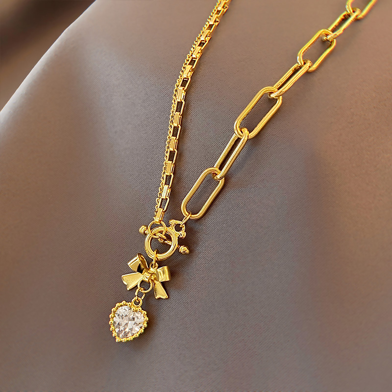 Xianlan646 Light Metal Chain Pendant Necklace Female Collarbone In The Summer Of Love Luxury Niche In The New Ins Hip-Hop Sweet Co-image-706518556