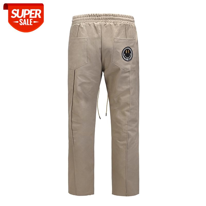 

High Street Smiley Embroidery Badges Baggy Pants Men and Women Casual Loose Straight Overalls Drawstring Hip Hop Track Pants #al7r, Black