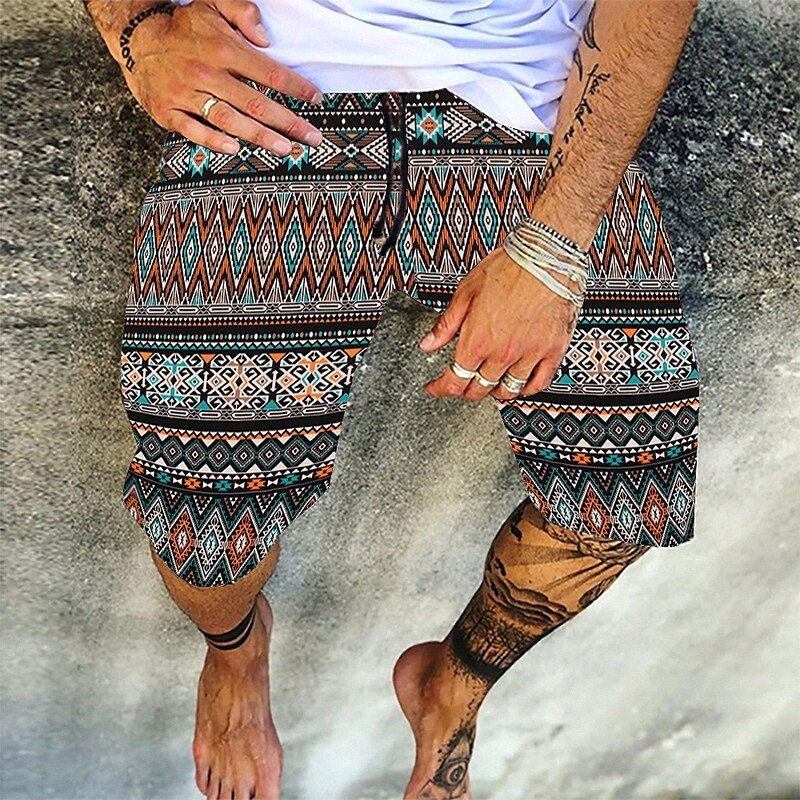 Men's Hawaiian Chino Chinos Shorts Elastic Waist Print Knee Length Pants Daily Beach Micro-elastic Graphic Prints Outdoor Mid Waist Black M L X