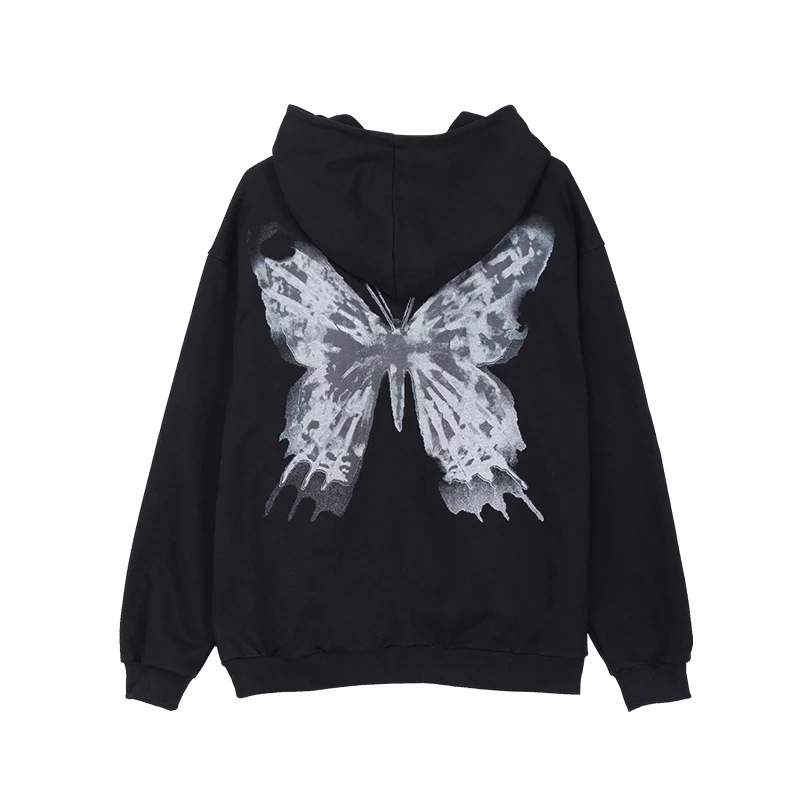 

Women's Hip Hop Women Y2k Hoodies butterfly Print Coat Goth Harajuku aesthetic Clothes grunge Streetwear Jacket Punk Cardigan Zip-up WY27969, Black