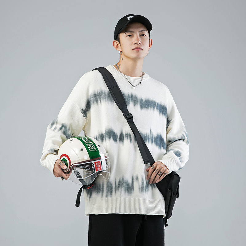 

2021 New Winter Tie Dye Sweater Men's Warm Fashion Retro Casual Oversize Knitted Pullover Men Knitting Sweaters Mens Clothes M-2xl Qrwq, White