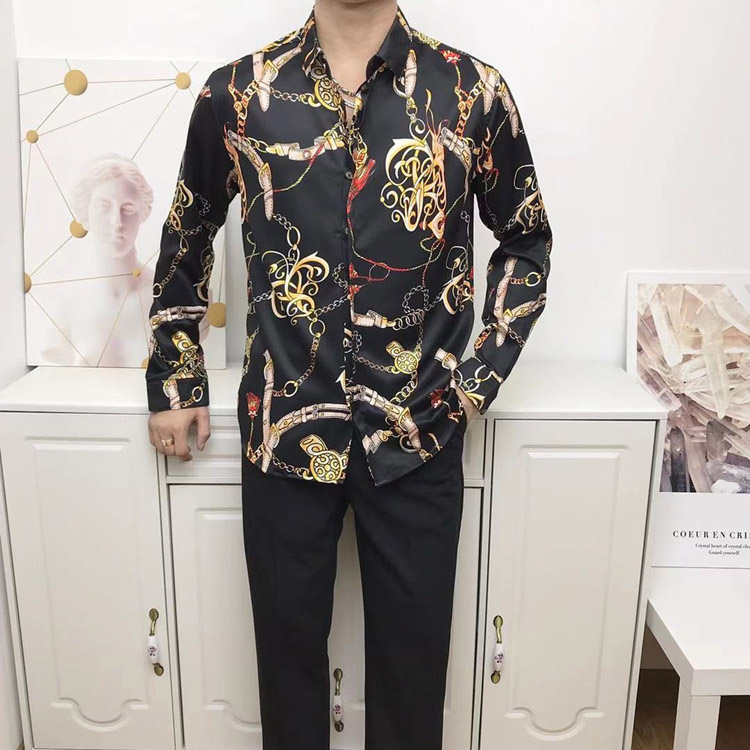 

21AA new clothing men's shirt 3D printing European and American fashion shirt men's long-sleeved party designer top men's label -XXL, White;black