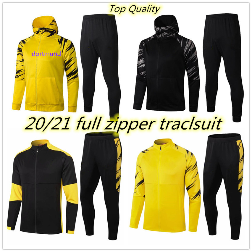 

2021 Borussia adult tracksuit Soccer Sets full zipper jacket Dortmund hoodie training suit football set Survetement, White