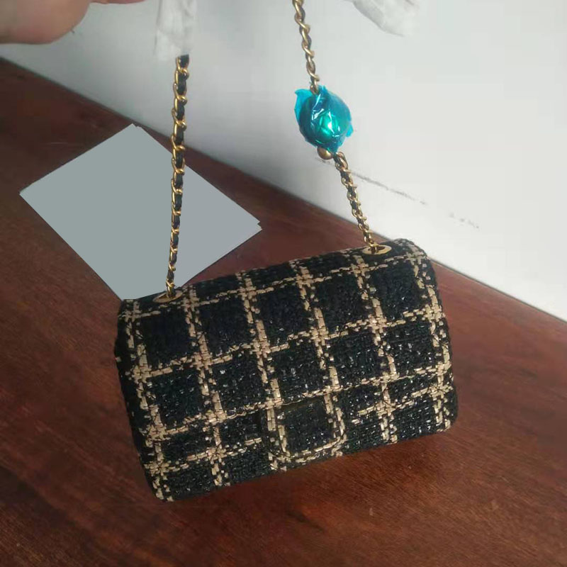 

2022 Womens Luxury Designer Shoulder Bags Classic Mini Flap Tweed Check Plaid Tartan Matelasse Chain With Gold Ball Crossbody Quilted Handbags 17C/20C, Box