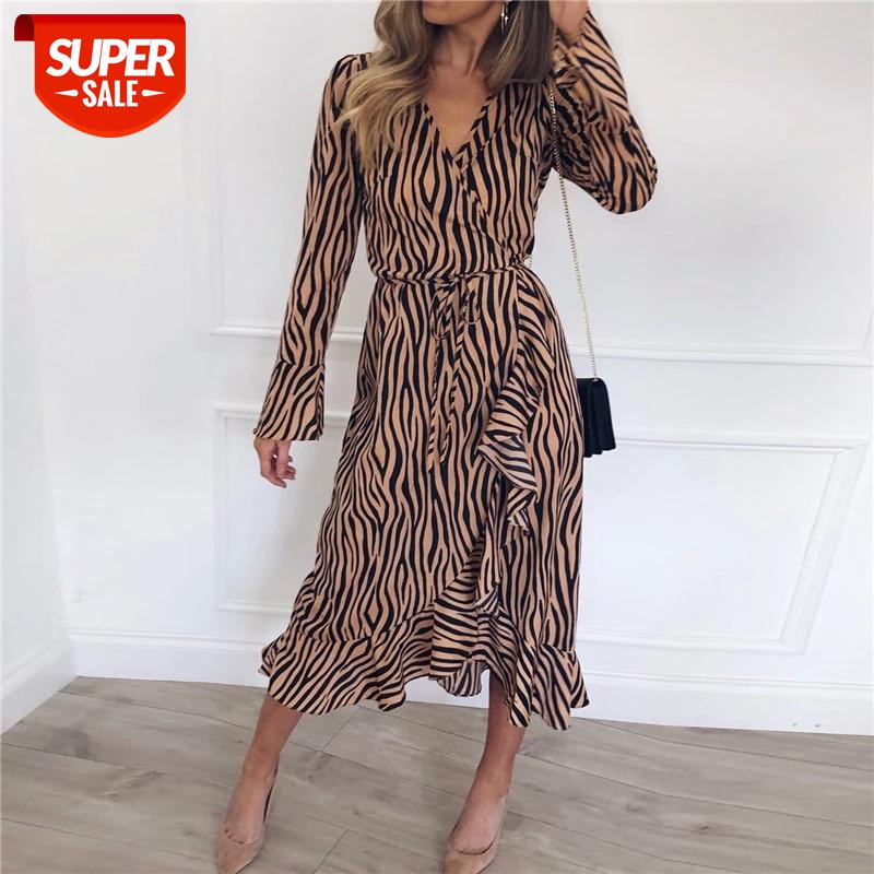 

Fashion Women Ladies Summer Autumn Holiday Long Sleeve Long Dress Leopard Print Casual Slim Ruffles Dress Sundress #x39T, Black;gray