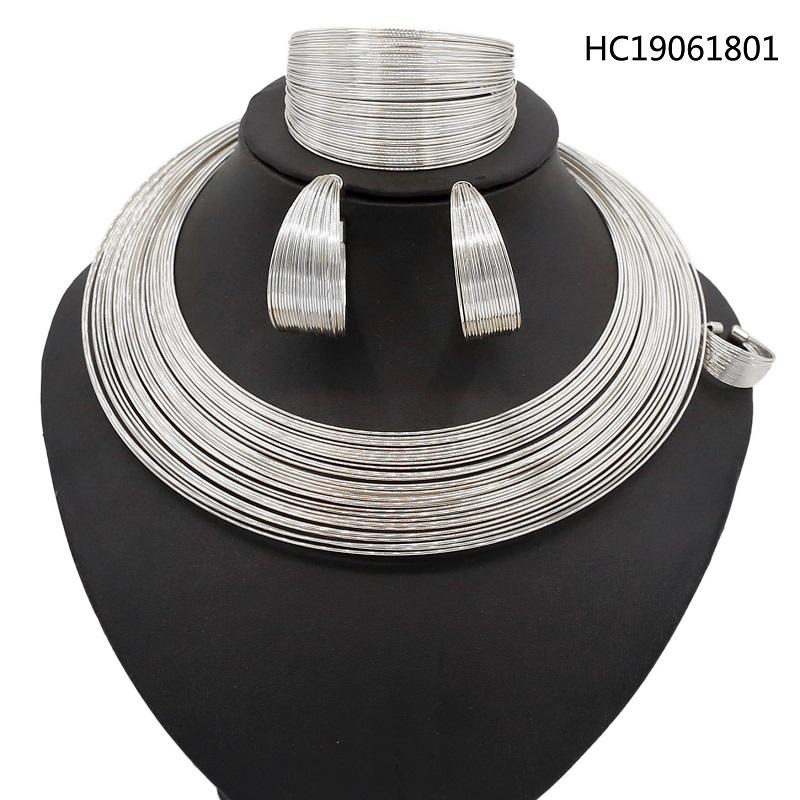 

Earrings & Necklace Yulaili Fashion African Exaggerated Line Bracelet Ring For Women Wedding Jewelry Sets, Silver
