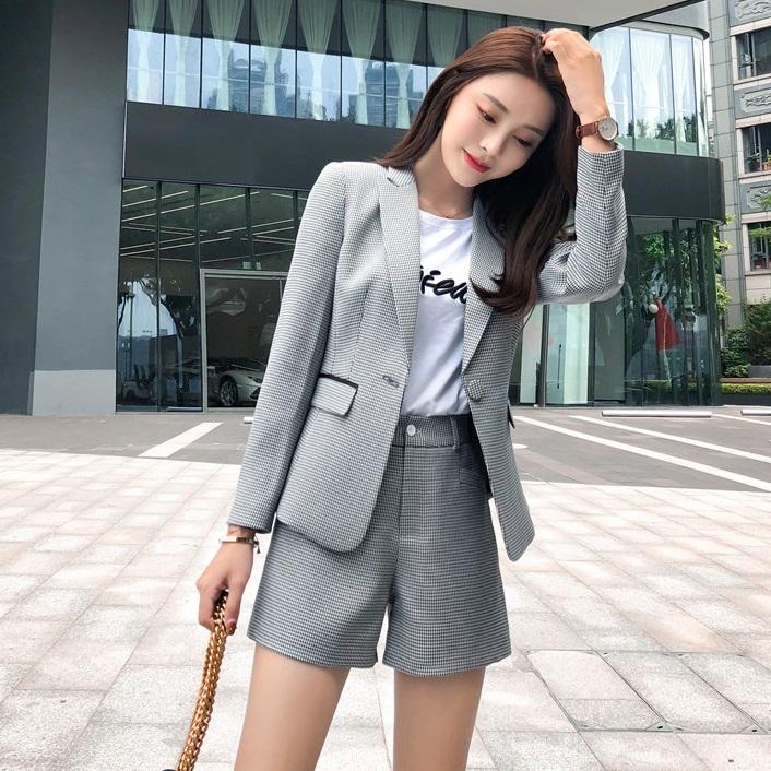 

Women' Suits & Blazers Fashion Ladies Grey Blazer Women Business Shorts And Jacket Sets Work Wear Office Uniform Styles, Blazer only