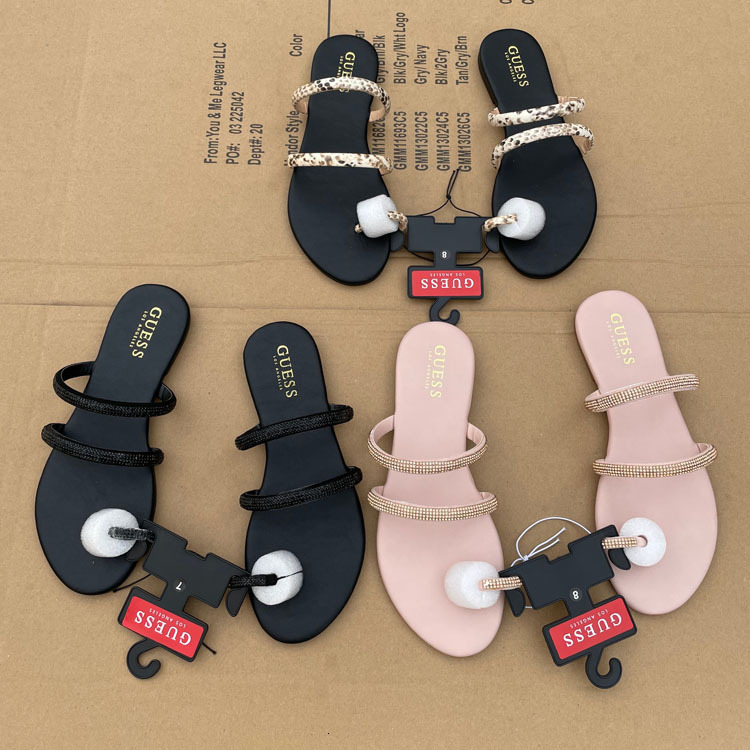 

luxury slippers american one toe flat sho women's large sandals size 35-41, Black