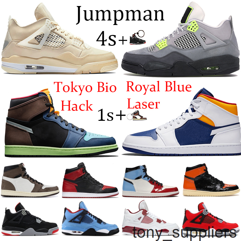 

New 4s Sail Jumpman 1s 1 Tokyo Bio Hack basketball shoes 4 metallic purple green black cat Chicago royal Toe sport running sneakers, 4s-white x sail