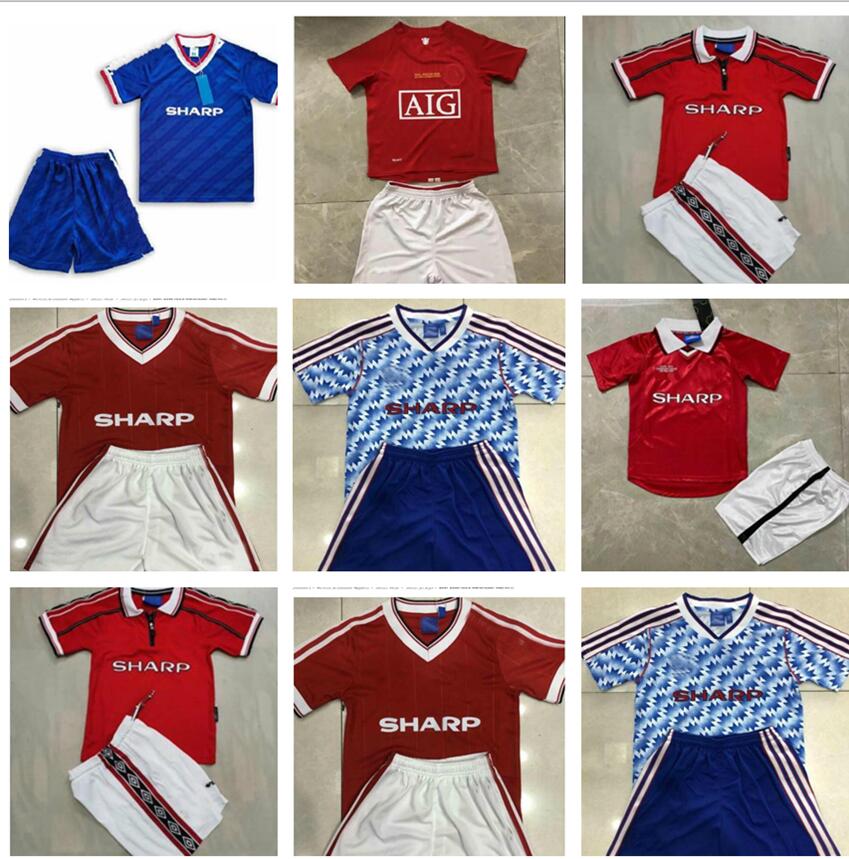 

2007 2008 Retro Manchester kids kit soccer jerseys 1984 1985 1986 1990 1991 1992 1998 1999 2000 Tracksuits CANTONA GIGGS SOLSKJAER children boys football shirt, Red