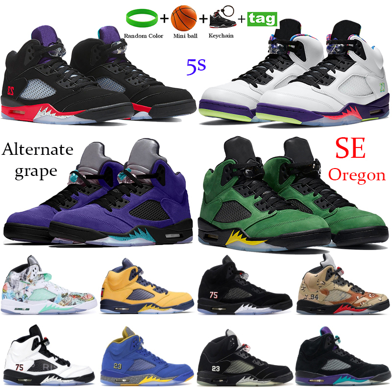 

New SE Oregon 5 5s Mens Basketball Shoes Alternate Bel Top 3 Alternate Grape Fire Red Silver black metallic Mens Running Sneakes, Bubble wrap packaging
