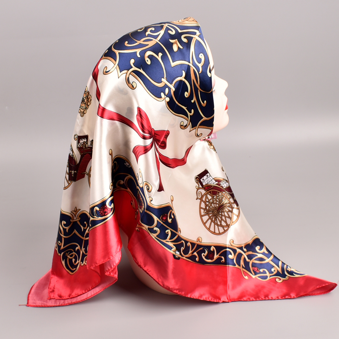 

2021 spring new carriage simulation silk 90 * 90com generous silk scarf ladies long scarf wholesale, Blue;gray