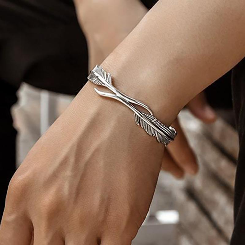

Bangle Tibetan Silver Feather Shape Cuff Adjustable Classic Bracelet For Men Women Bracelets Bangles Jewelry Gift Accessories