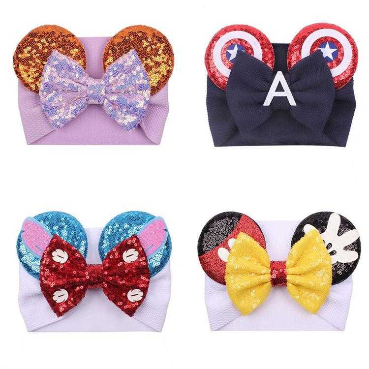 Big bow wide haidband cute baby girls hair accessories sequined mouse ear headband new design holidays makeup costume band Wholesale HN656