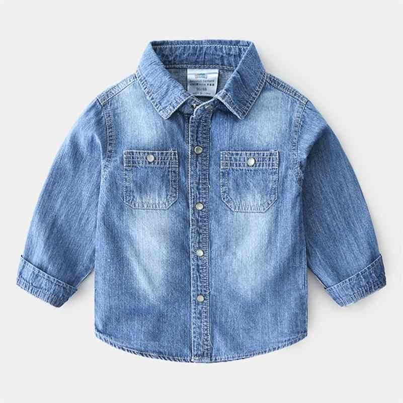 

Spring Autumn 2 3 4 6 8 10 Years Children Clothing Turndown Collar Long Sleeve Pocket Denim Shirts For Baby Kids Boys 210701, Multi
