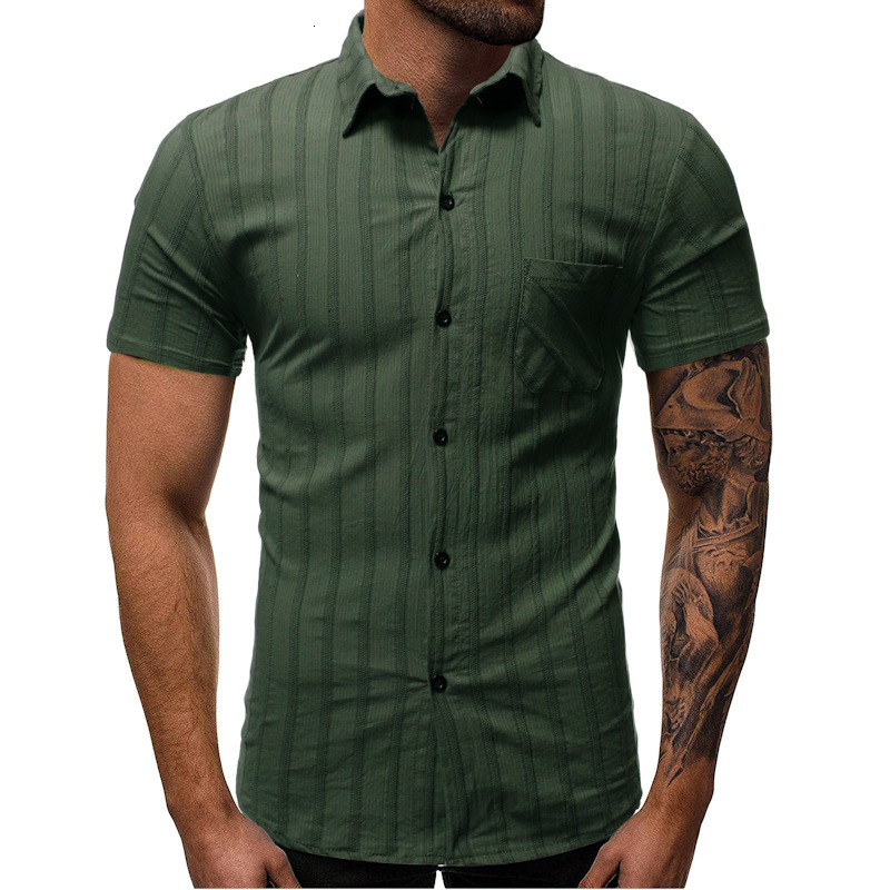 

2021 Business Arrival of Striped Men Pocket Shirts on Chest Short Casual Sleeve for Men's Shirt Turn Down Collar Thin Streetwear 56jc, Red