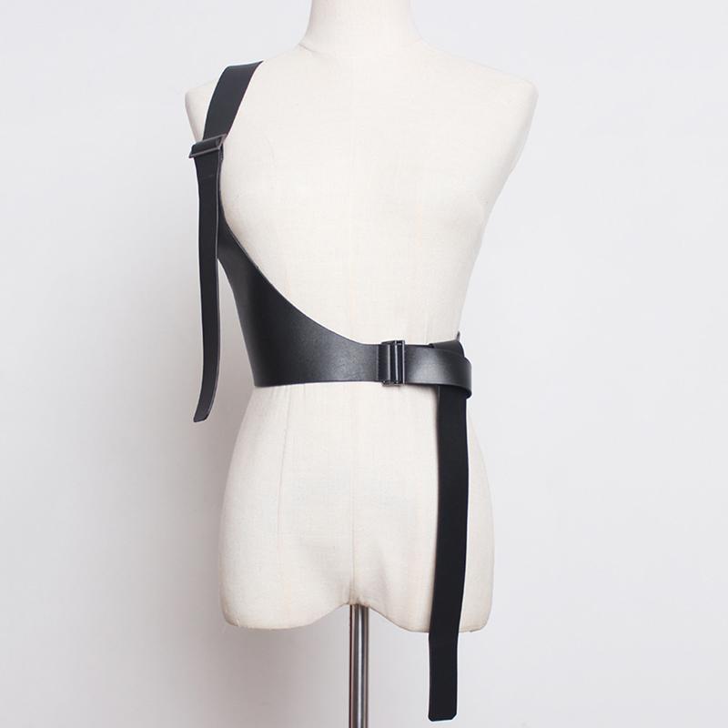 

Belts 2022 Spring PU Leather Corset Vest Strap Belt Brief Irregular Steampunk Harness Strechy Waistcoat Wide Girdle Women Fashion, Black