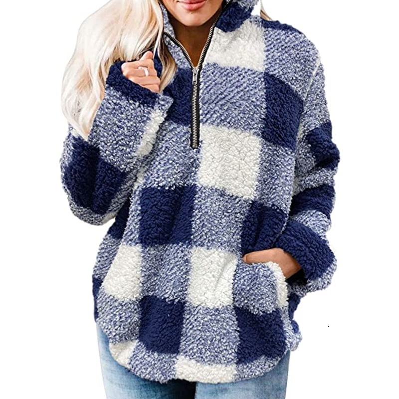 

2021 New Veet Winter Warm Loose Thick Plaid Zipper Stand Hoodies Pullover Vintage Casual Plush Jacket Womens Plus Size Vtjc, Style2