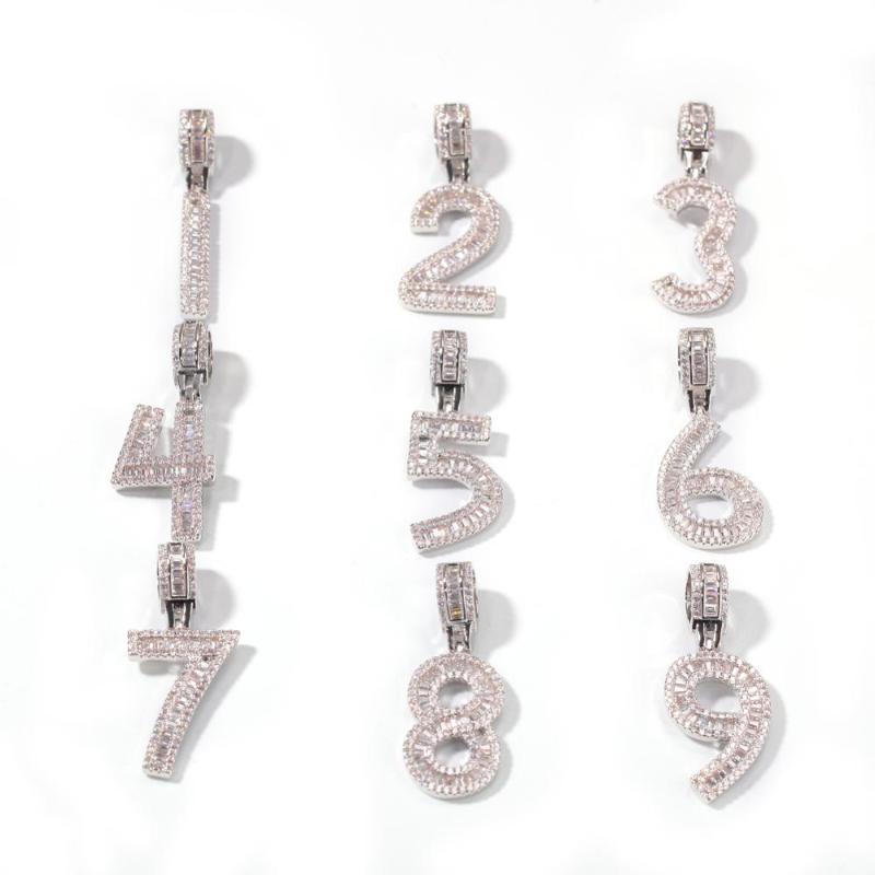 

Pendant Necklaces Hip Hop T Cubic Zircon Digital Symbol Personalized Stitching Custom Hipster Men Necklace