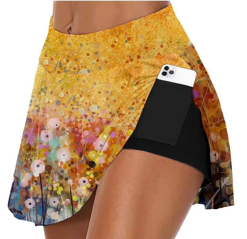 Women's yoga skirt 2 in 1 Liner Fitness Workout Plus Size Anti-friction Skort-image-712700815