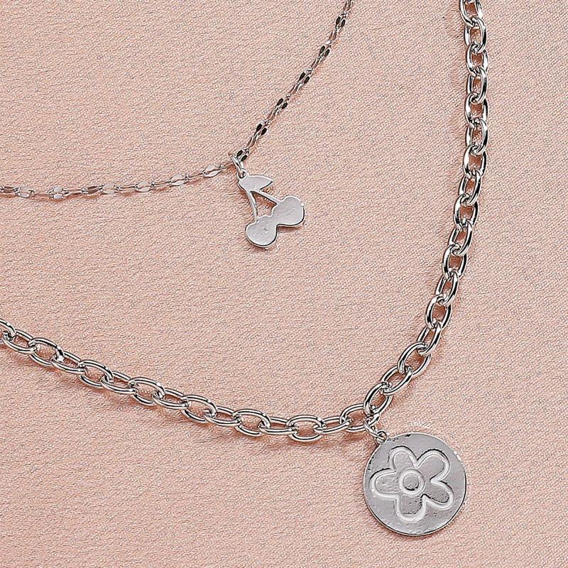 

Pendant Necklaces Punk Sweet Cherry Necklace Gothic Silver Color Metal Choker For Women Girls Flower Party Jewelry Gift
