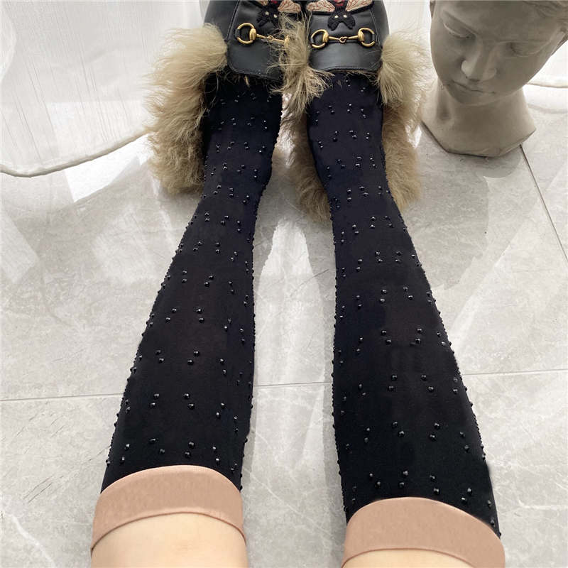 

Luxury Diamonds Letter Womens Socks Thin Mesh Breathable Women Stockings Charm Ladies Party Black Long Stocking, As pic