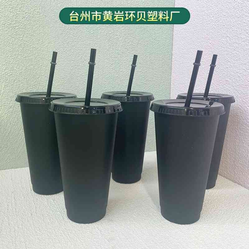 

New PP black straw 700ml large capacity plastic cup with cover, Figure color