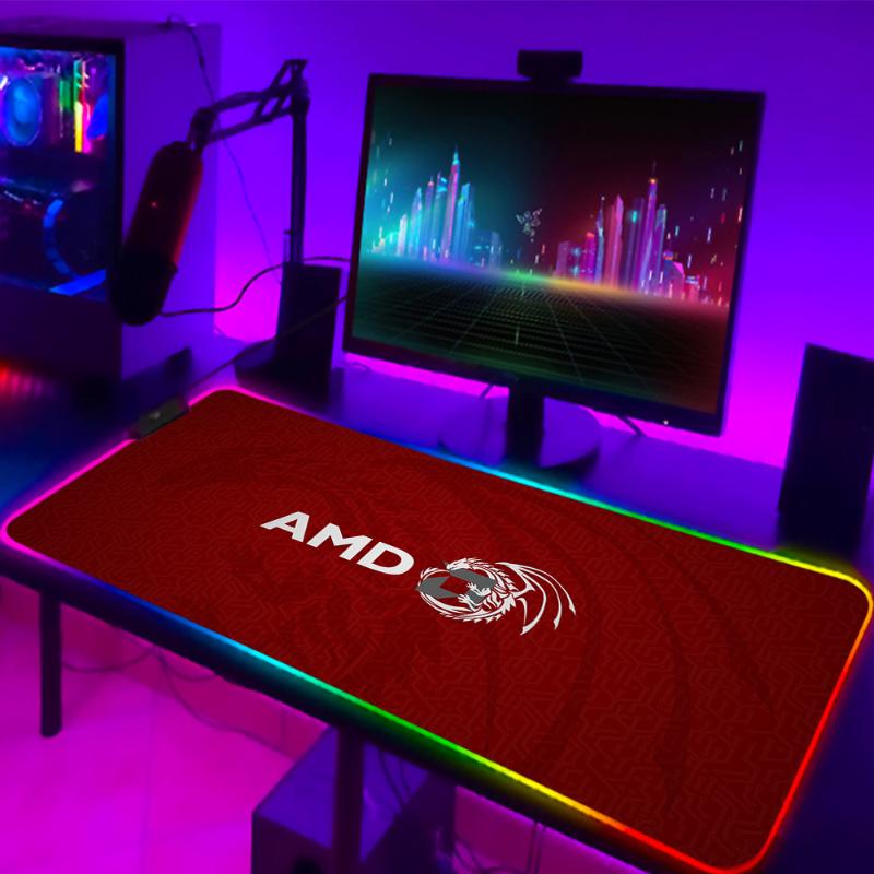 

Mouse Pads & Wrist Rests AMD Logo Gaming Mousepad Game Slipmat RGB Led Setup Gamer Decoration Cool Glowing Mat Pc Republic Of Gamers With Ca